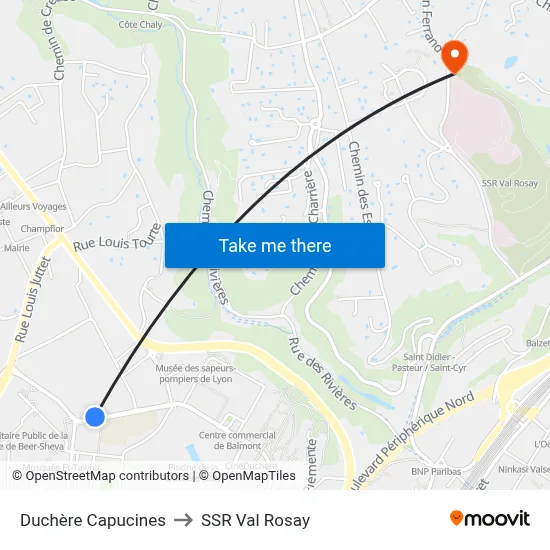 Duchère Capucines to SSR Val Rosay map