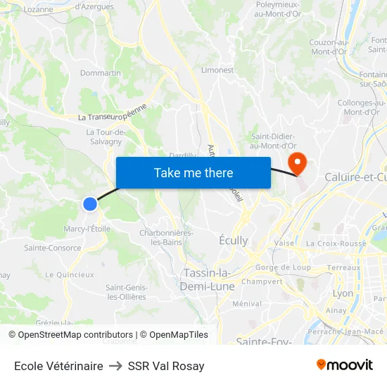 Ecole Vétérinaire to SSR Val Rosay map