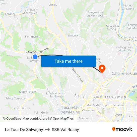 La Tour De Salvagny to SSR Val Rosay map