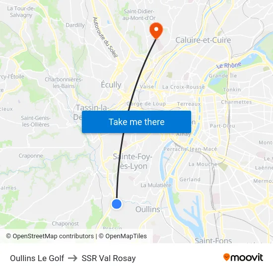 Oullins Le Golf to SSR Val Rosay map