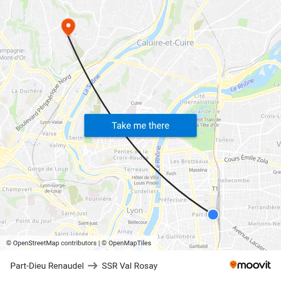 Part-Dieu Renaudel to SSR Val Rosay map
