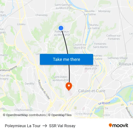Poleymieux La Tour to SSR Val Rosay map