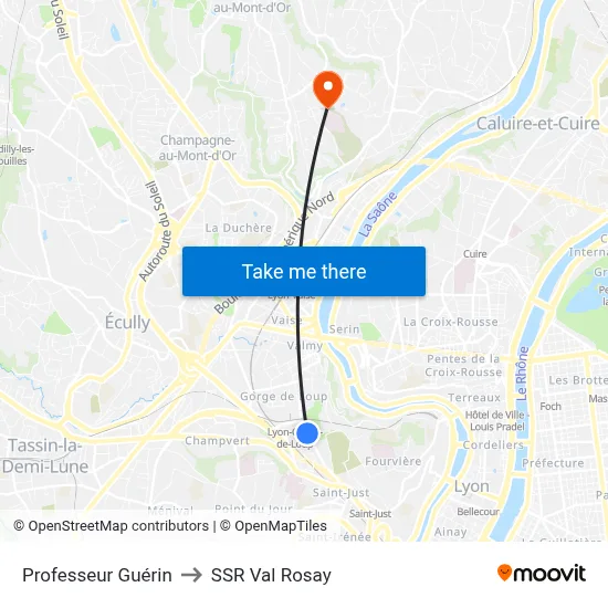 Professeur Guérin to SSR Val Rosay map