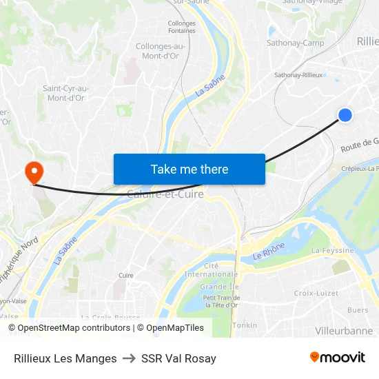 Rillieux Les Manges to SSR Val Rosay map