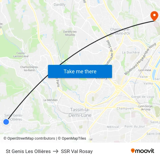 St Genis Les Ollières to SSR Val Rosay map