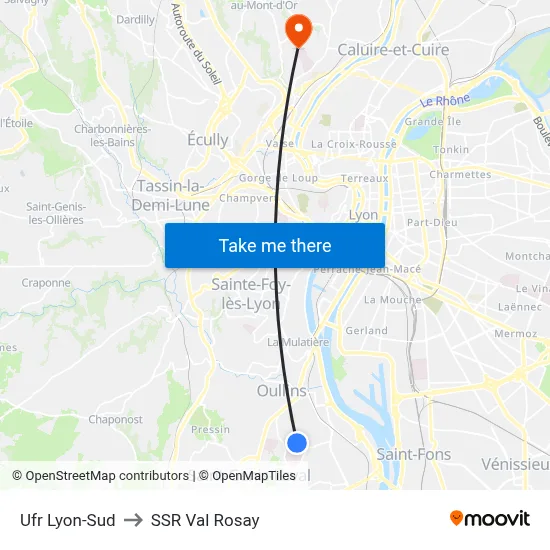 Ufr Lyon-Sud to SSR Val Rosay map
