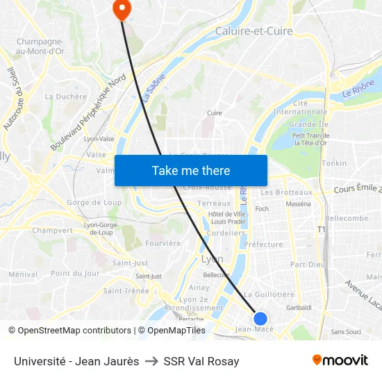 Université - Jean Jaurès to SSR Val Rosay map