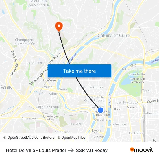 Hôtel De Ville - Louis Pradel to SSR Val Rosay map