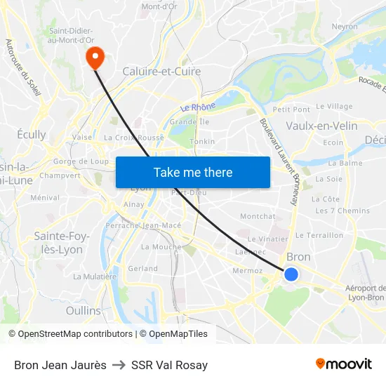Bron Jean Jaurès to SSR Val Rosay map