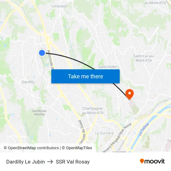 Dardilly Le Jubin to SSR Val Rosay map