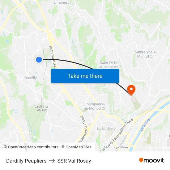 Dardilly Peupliers to SSR Val Rosay map