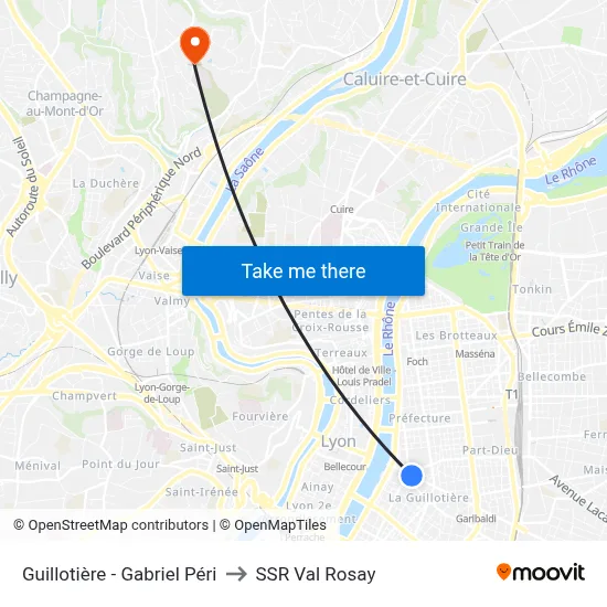 Guillotière - Gabriel Péri to SSR Val Rosay map