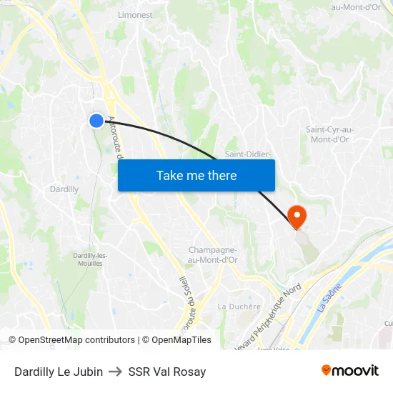 Dardilly Le Jubin to SSR Val Rosay map