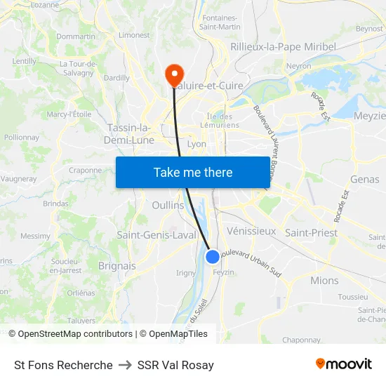 St Fons Recherche to SSR Val Rosay map