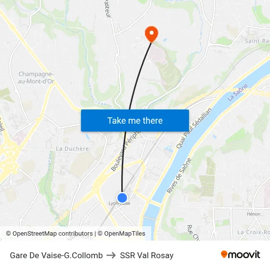 Gare De Vaise-G.Collomb to SSR Val Rosay map
