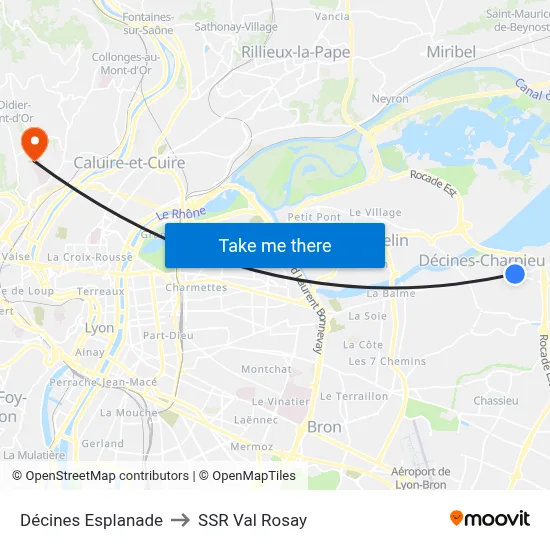 Décines Esplanade to SSR Val Rosay map