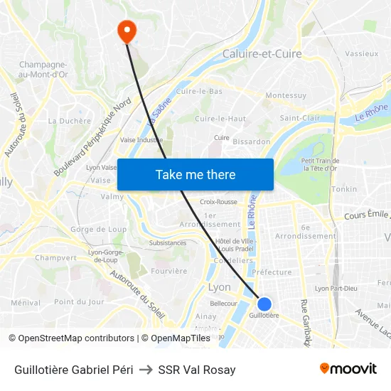 Guillotière Gabriel Péri to SSR Val Rosay map
