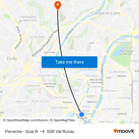 Perrache - Quai B to SSR Val Rosay map