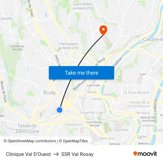 Clinique Val D'Ouest to SSR Val Rosay map