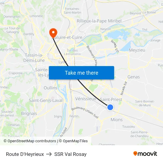Route D'Heyrieux to SSR Val Rosay map