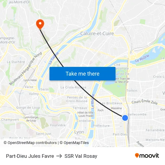 Part-Dieu Jules Favre to SSR Val Rosay map