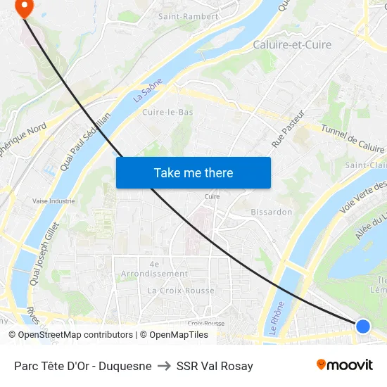 Parc Tête D'Or - Duquesne to SSR Val Rosay map