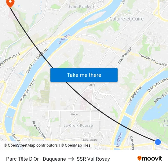 Parc Tête D'Or - Duquesne to SSR Val Rosay map