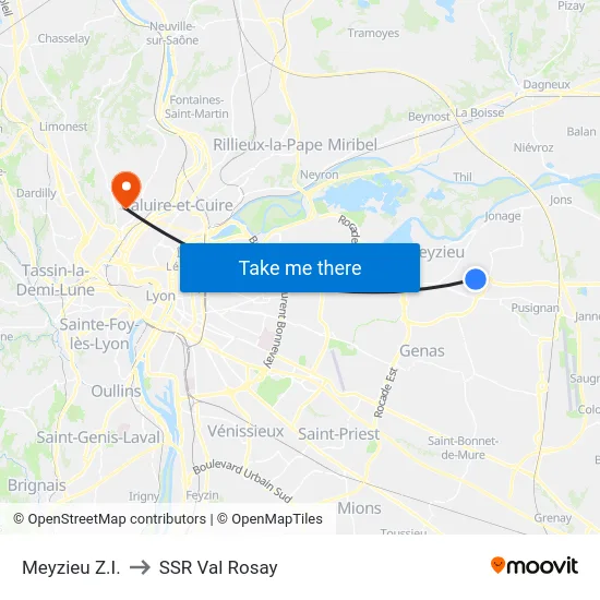 Meyzieu Z.I. to SSR Val Rosay map