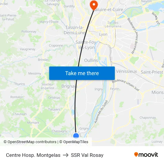 Centre Hosp. Montgelas to SSR Val Rosay map