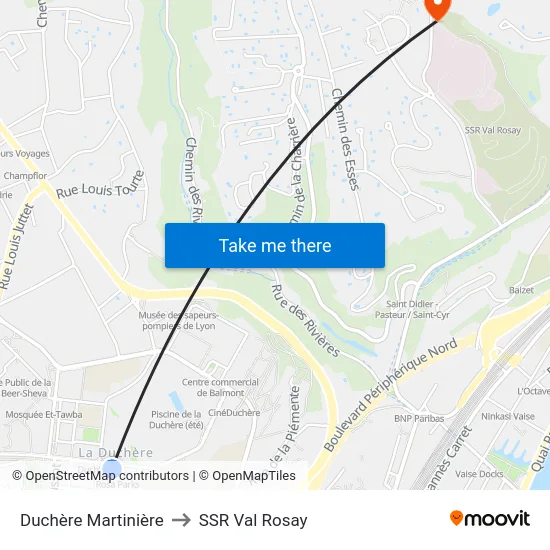 Duchère Martinière to SSR Val Rosay map