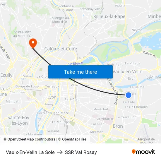 Vaulx-En-Velin La Soie to SSR Val Rosay map