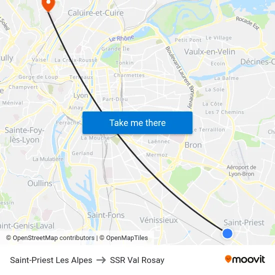 Saint-Priest Les Alpes to SSR Val Rosay map