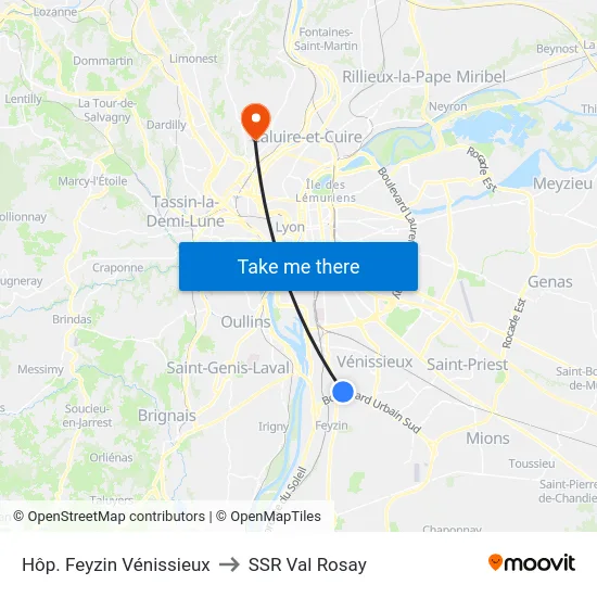 Hôp. Feyzin Vénissieux to SSR Val Rosay map