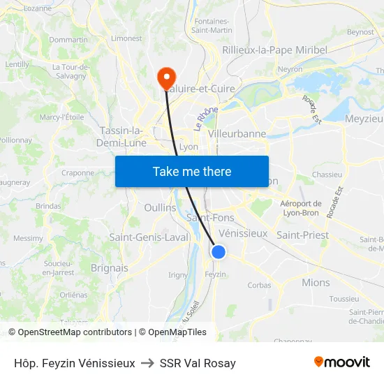 Hôp. Feyzin Vénissieux to SSR Val Rosay map