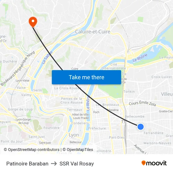 Patinoire Baraban to SSR Val Rosay map