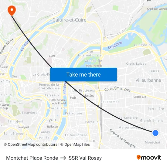 Montchat Place Ronde to SSR Val Rosay map