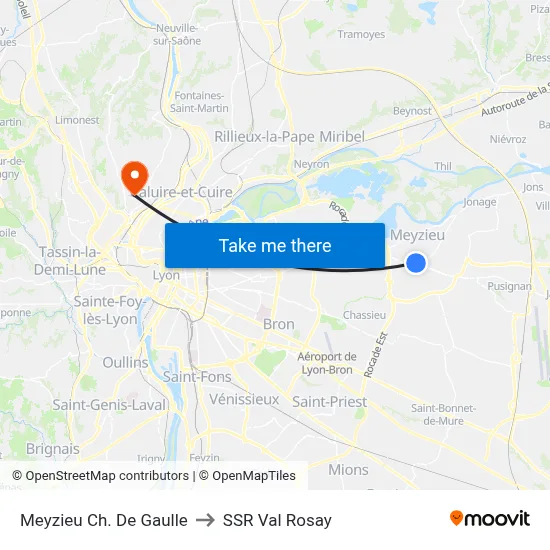 Meyzieu Ch. De Gaulle to SSR Val Rosay map