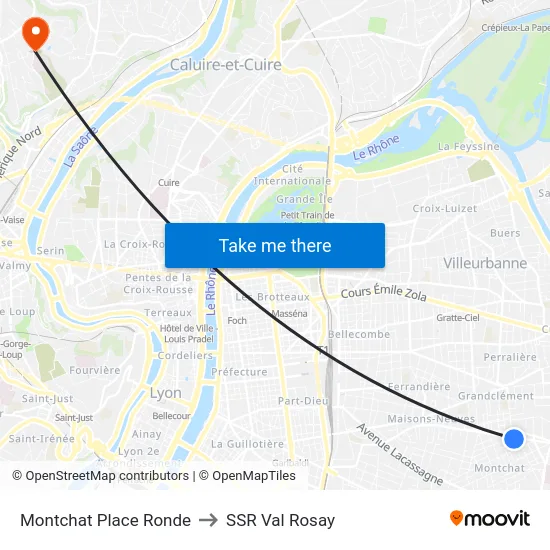 Montchat Place Ronde to SSR Val Rosay map