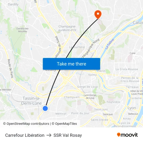 Carrefour Libération to SSR Val Rosay map