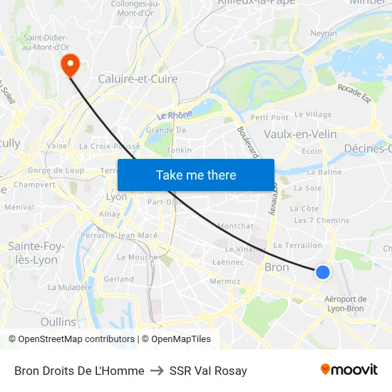 Bron Droits De L'Homme to SSR Val Rosay map
