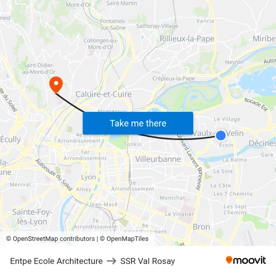 Entpe Ecole Architecture to SSR Val Rosay map