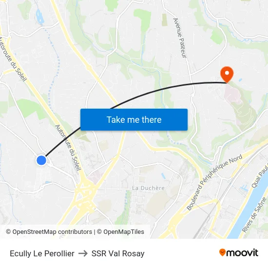 Ecully Le Perollier to SSR Val Rosay map
