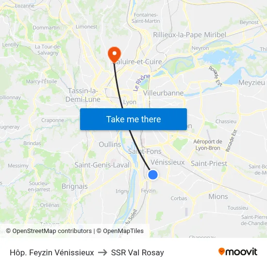 Hôp. Feyzin Vénissieux to SSR Val Rosay map