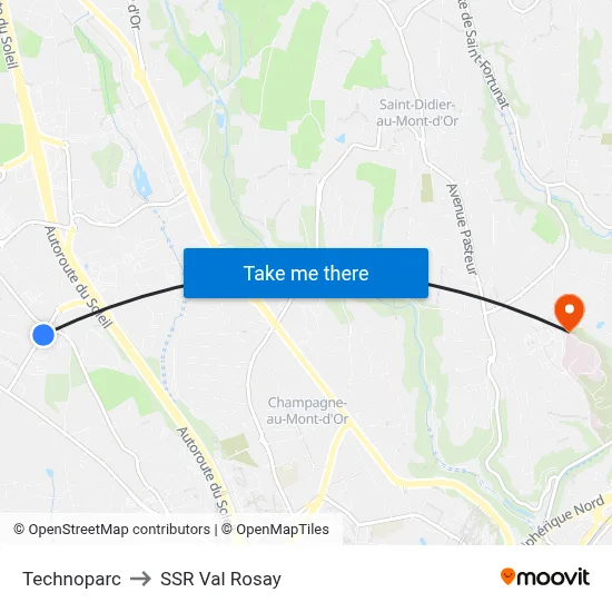 Technoparc to SSR Val Rosay map