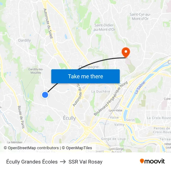 Écully Grandes Écoles to SSR Val Rosay map