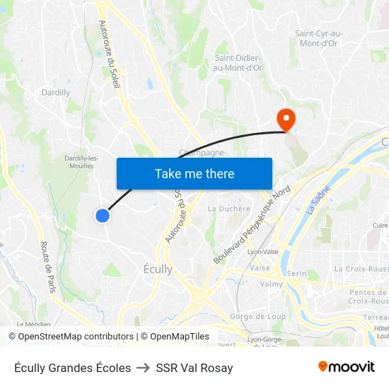 Écully Grandes Écoles to SSR Val Rosay map