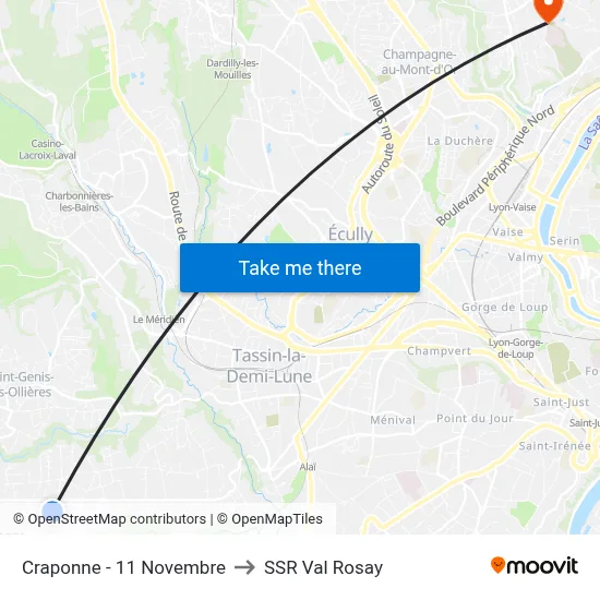 Craponne - 11 Novembre to SSR Val Rosay map