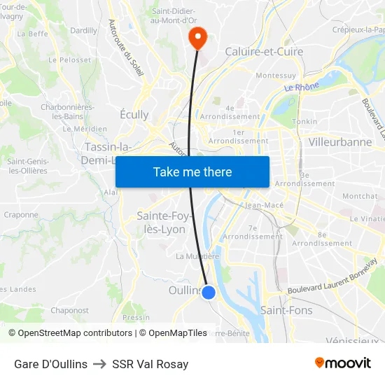 Gare D'Oullins to SSR Val Rosay map