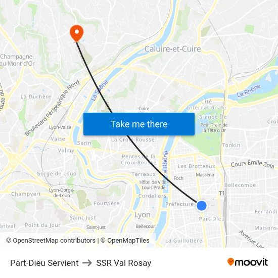 Part-Dieu Servient to SSR Val Rosay map