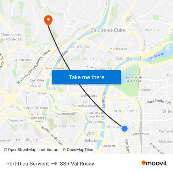 Part-Dieu Servient to SSR Val Rosay map